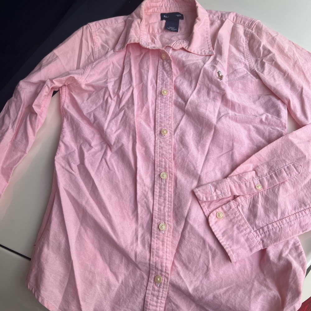 ralph lauren blue  pink button down shirt